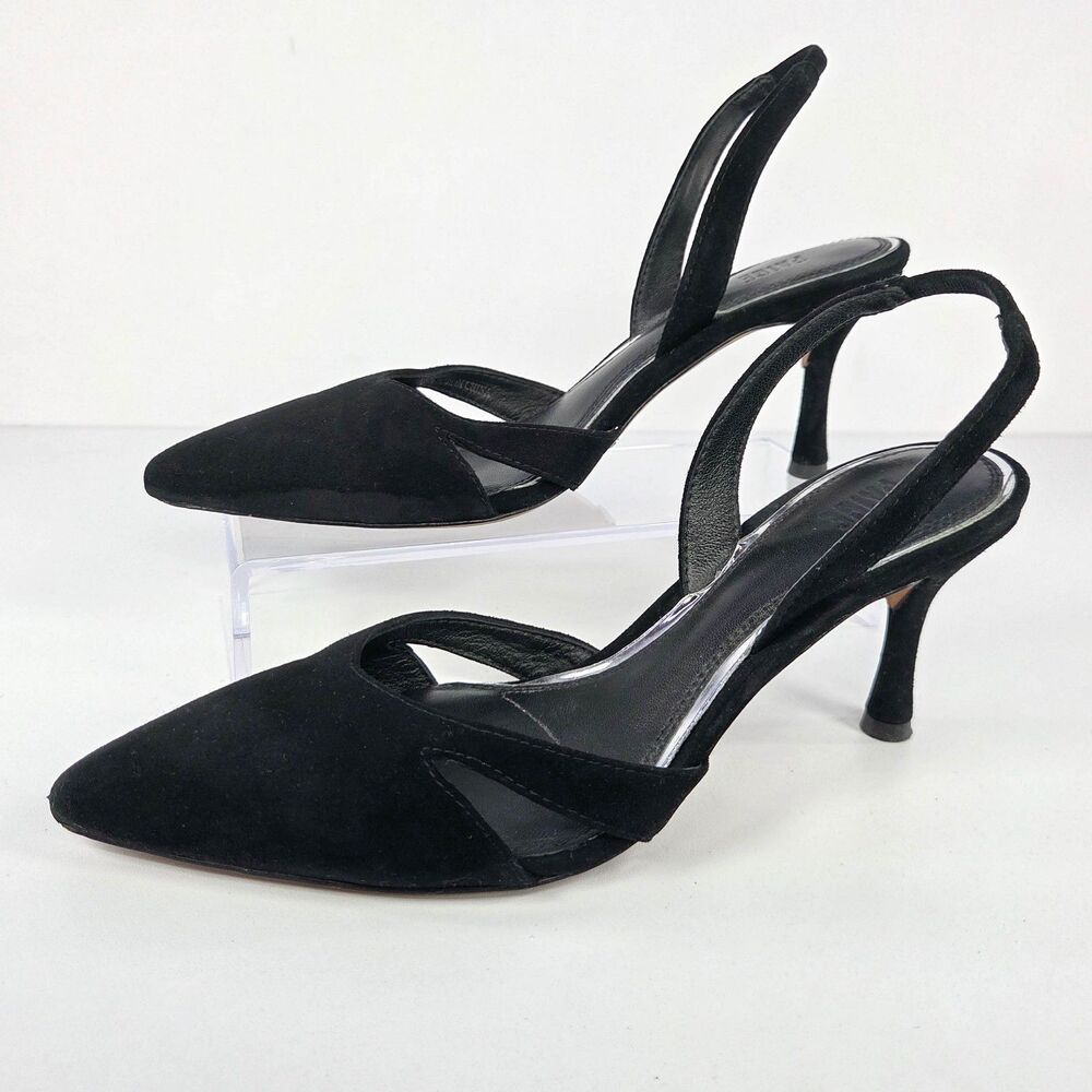 Paige Portia Black Suede Slingback Pointed Toe Pumps Women's 5